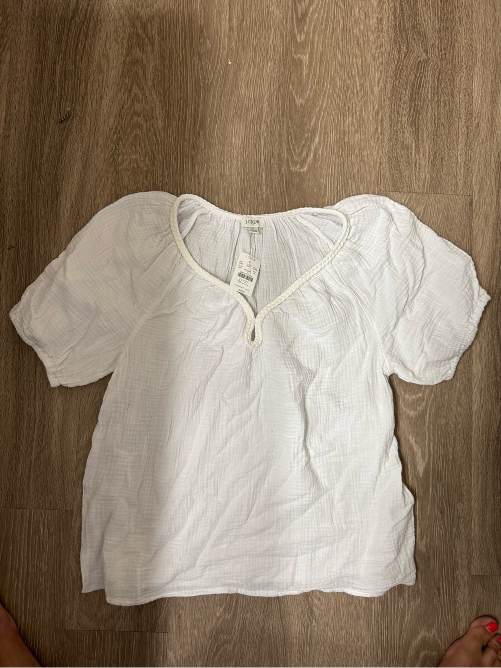 J. Crew Puff Sleeve Braided Neckline Gauze Top